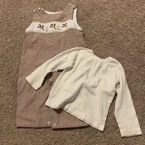 Stellybelly brown smocked mallard duck longalls